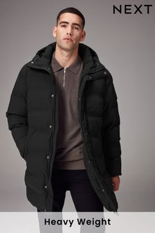 Black Shower Resistant Hooded Puffer Coat