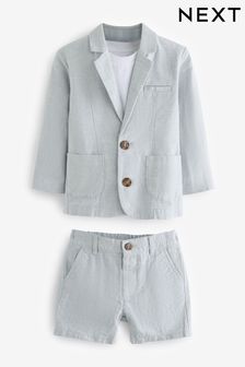 Pale Blue Linen Blend Blazer T-Shirt and Shorts Set (3mths-9yrs)