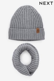 Grey Knitted Snood and Hat Set (1-16yrs)