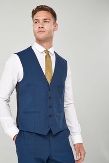 Bright Blue Wool Blend Stretch Suit: Waistcoat