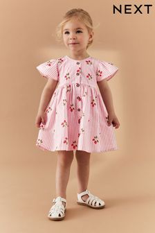 Pink Strawberry Stripe Cotton Button Up Dress (3mths-8yrs)