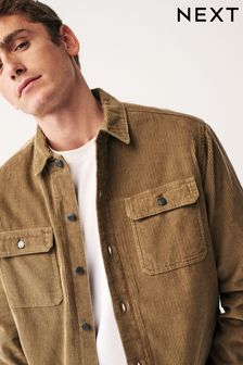 Stone Natural Corduroy Borg Lined Shacket