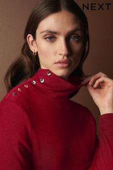 Red Premium Long Sleeve Roll Neck Top