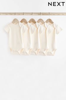 Cream Essential Baby Short Sleeve Bodysuits 5 Pack