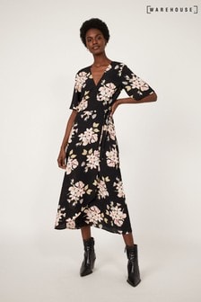 warehouse black floral dress