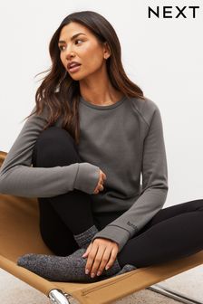 Grey Rib Fleece Thermal Long Sleeve Top