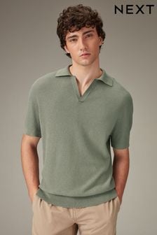 Green Trophy Linen Blend Knitted Polo Shirt