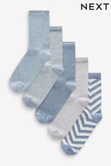 Blue/White/Grey Stripe Ankle Socks 5 Pack