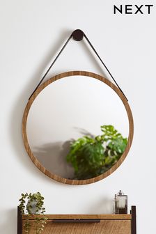 Natural Natural Bronx Hanging Round Wall Mirror