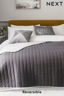 Grey Grey Reversible Cotton Rich Bedspread