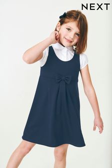 Navy Jersey Stretch Bow School Pinafore (3-14yrs)