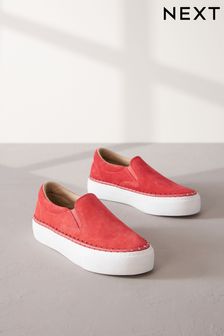 Coral/White Signature Leather Rand Stitch Detail Slip-Ons Trainers