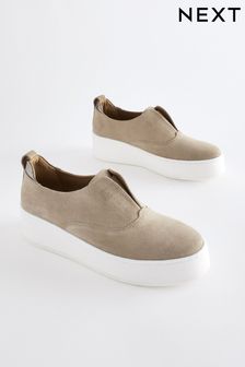 Taupe Signature Forever Comfort® Leather Chunky Wedges Platform Trainers