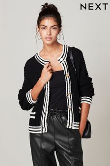 Black Smart Button Up Knitted Cardigan
