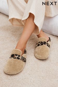 Cream Teddy Borg Buckle Mule Slippers