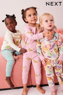 Multi Safari Animal Pyjamas 3 Pack (9mths-8yrs)