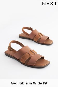 Tan Brown Forever Comfort® Leather Slingback Sandals