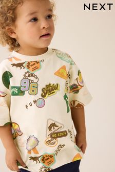 Ecru Badges Short Sleeve Varsity T-Shirt (3mths-7yrs)