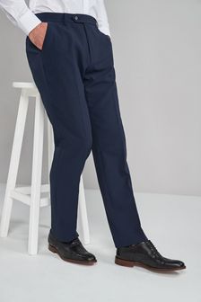 Navy Blue Machine Washable Plain Front Formal Trousers