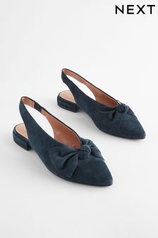 Navy Forever Comfort® Leather Point Toe Bow Slingback Shoes