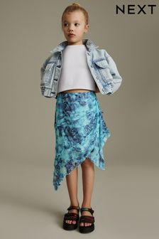 Multi Blue Floral Printed Asymmetric Skirt (3-16yrs)