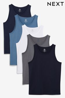 Navy Blue/Blue/White/Grey Marl Vests 5 Pack