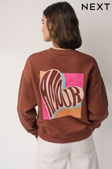 Brown Amour Heart Back Graphic Sweatshirt