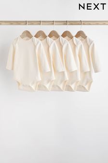 Cream Essential Baby Long Sleeve Bodysuits 5 Pack