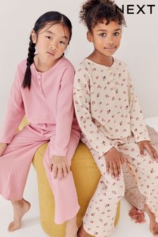 Pink/Cream Ditsy Textured Pyjamas 2 Pack (3-16yrs)