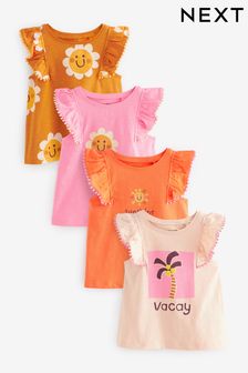 Pink Holiday Palm Tree Vests 4 Pack (3mths-7yrs)