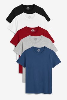 Burgundy Red/Black/White/Blue/Grey Marl T-Shirts 5 Pack