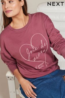 Rose Pink Satin Heart Stitch Graphic Sweatshirt