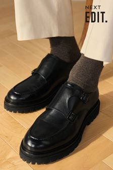 Black EDIT Cleated Leather Monk Shoes