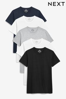 Black/Grey Marl/White/Navy T-Shirts 5 Pack