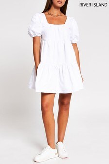 river island bodycon dress with tie neck in white