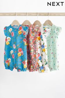 Green/Blue/Red Floral Baby Rompers 4 Pack