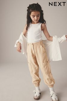 Stone Linen Mix Cargo Trousers (3-16yrs)