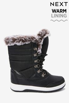 Black Waterproof Warm Faux Fur Lined Snow Boots