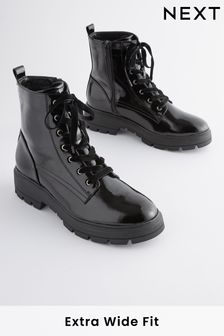 Black Textured Patent Forever Comfort® Lace-Up Boots