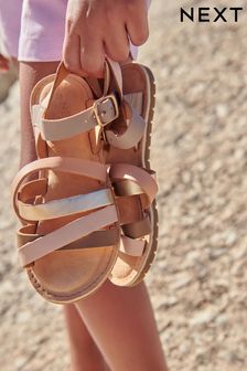 Pink Metallic Mix Leather Strappy Sandals