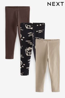 Black/Brown All Over Printed Sueded Leggings 3 Pack (3mths-7yrs)