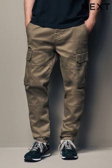 Mushroom Brown Cotton Stretch Cargo Trousers