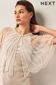 Ivory Cream Pearl Sheer Cape Cover-Up
