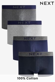 Grey/Navy Hipster Boxers Pure Cotton 4 Pack
