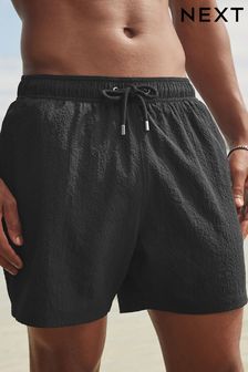 Black Seersucker Plain Premium Swim Shorts