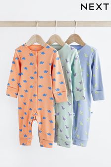 Bright Miniprint Dino Footless Baby Sleepsuit 3 Pack (0mths-3yrs)