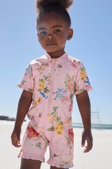 Rose motif fleurs -  Tenue pour le soleil (3 mois - 7 ans)