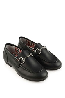 حذاء سهل الإرتداء جلد أسود Jordaan من GUCCI Kids