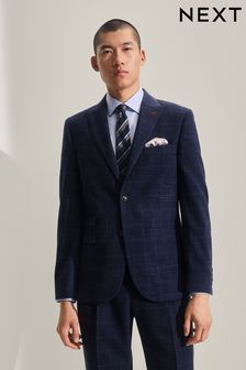 Navy Tailored Textured Check Suit: Jacket