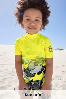 Yellow and Camo 2 Piece Rash Vest And Shorts Set (3mths-7yrs)